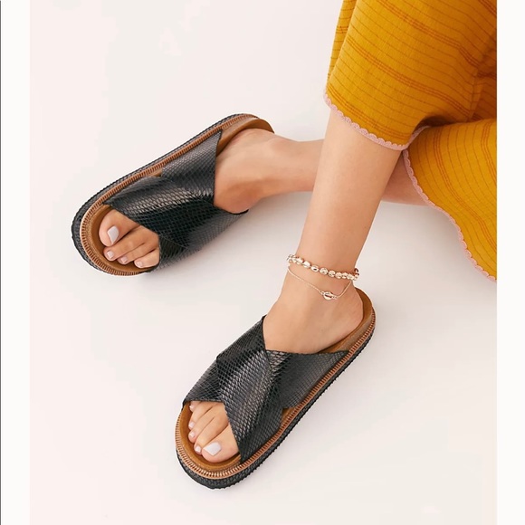 Free People Shoes - Free People Sidelines Black Faux Snakeskin Slides
